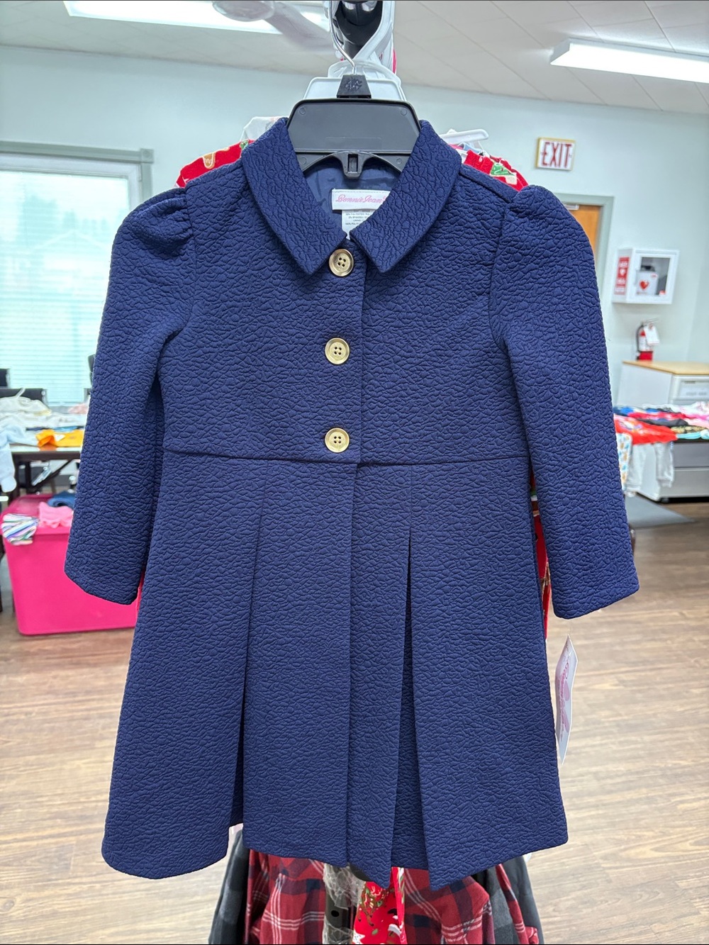 Bonnie Jean Navy Textured Girls' Pea Coat